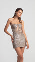 Bra Form Rose Patterned Brown Mini Dress